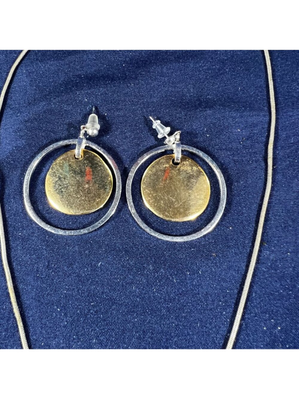 Gold Tone & Silver Tone Circle Pendant Necklace & Earrings Set By VJ - Picture 3 of 5